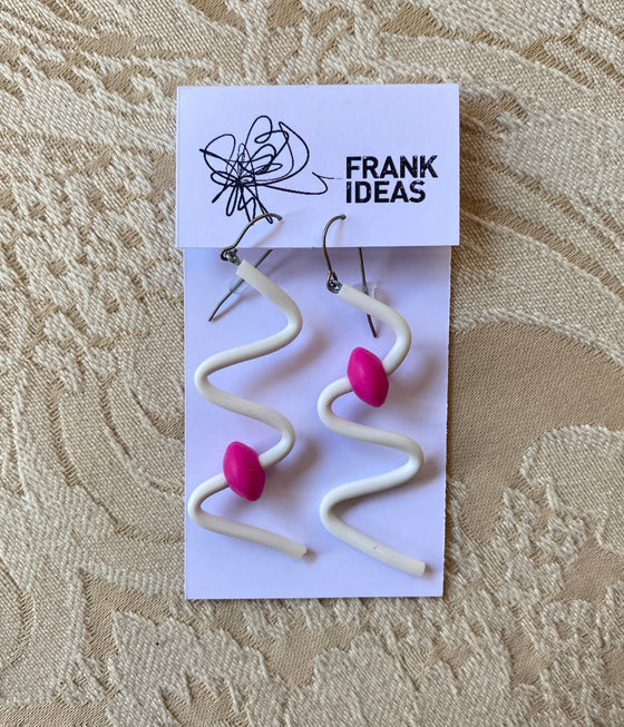 Frank Ideas Sterling Silver Squiggle Earrings in White/Very Pink